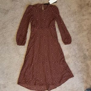 Zara Woman NWT Brown Lace Hi-Low Midi XS Dress